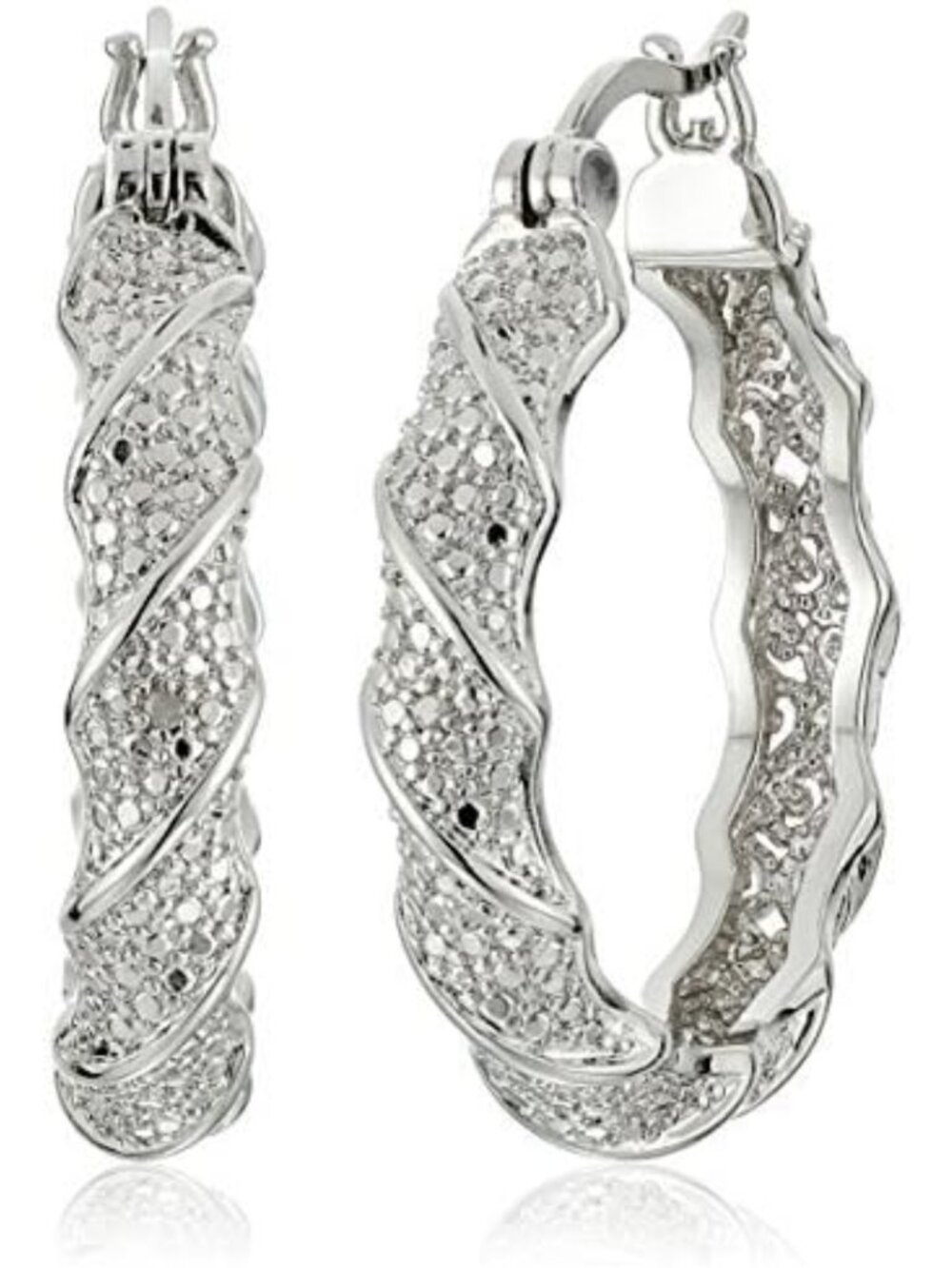 Stunning Plated Bronze Twisted Hoop Earrings with Diamond Accents - Elegant
